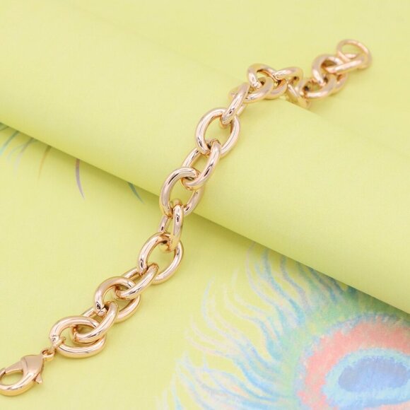 "Bold Oval Link Rose Gold Bracelet in High Quality Gold Plated Brass,XPBL0992 - Picture 5 of 12